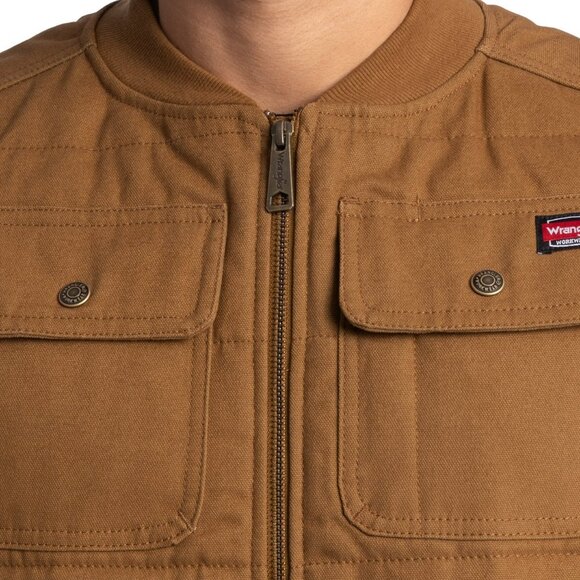 NWT XL--3XL Wrangler Workwear Quilted Duck Work Vest Brown Durable Warm Utility - Picture 3 of 6